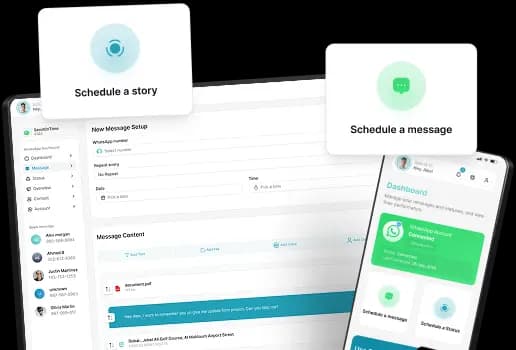 Dashboard showing scheduled WhatsApp messages and statuses
