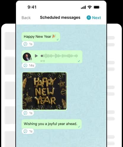 User interface for setting WhatsApp message time and date for automatic sending